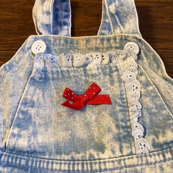 Vintage Buster Brown Denim Jeans Overalls, 12 months, Cute Red Bows - Picture 2 of 5